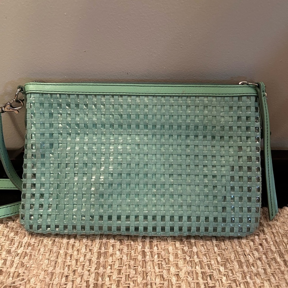 Fossil Sydney Woven Crossbody Bag Purse Green Teal Turquoise Leather ZB5715 - Picture 2 of 12